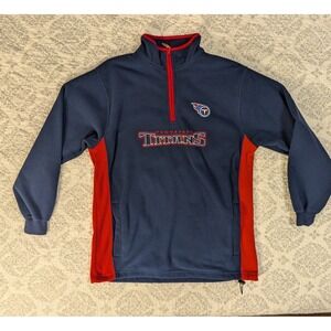 Y2K Tennessee Titans Mens M Navy/Red Fleece 1/4 Zip NFL‎ Pullover Embroider Logo